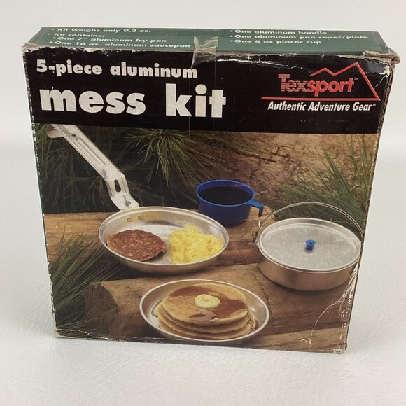 Mess Kit TexSport Authentic Adventure Gear 5 Piece Aluminum Set Pan Plate Cup - Picture 3 of 6